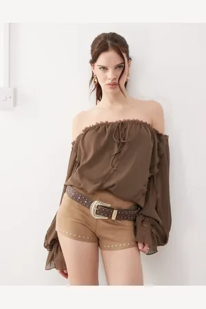 The Kript Boho off shoulder ruffle top in