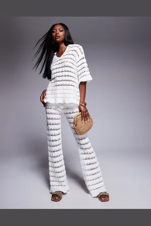 ASOS Knitted wide leg pretty stitch trouser co-ord in