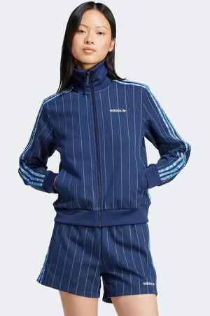adidas X liberty london tonal blocked track top in night indigo / chalk white