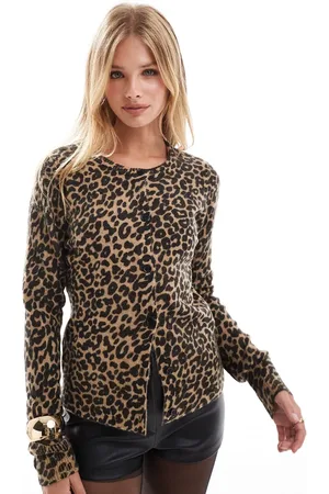 ASOS Crew neck cardigan in leopard print