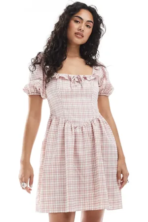 New Look Corset detail check mini dress in