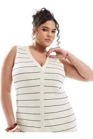 Pretty Lavish Stripe knit waistcoat co-ord in cream & black