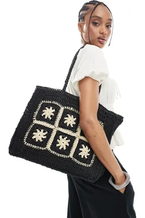 New Look Flower raffia tote bag in