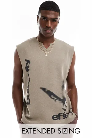 ASOS Relaxed tank vest with henley neck in print wash fabric