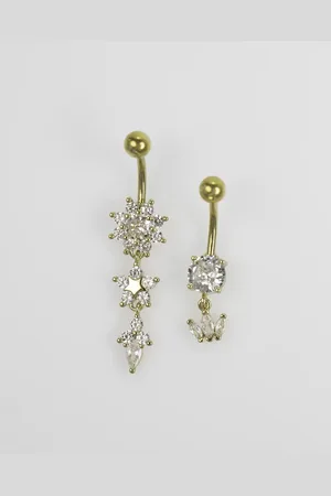 Lovisa Plated surgical steel flower power belly bar 2-pack in