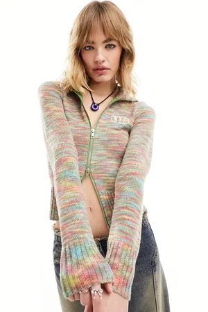 Daisy Street Zip front fitted cardigan in space dye knit