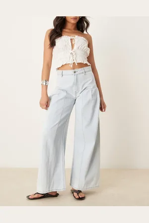 ASOS Soft wide leg jean with pleat front in bleach wash
