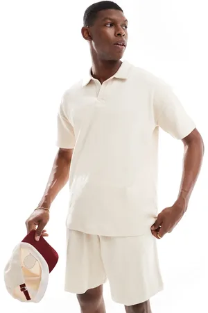 New Look Textured polo co-ord in oatmeal