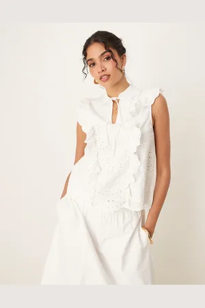 Y.A.S Broderie frill detail tie neck top co-ord in
