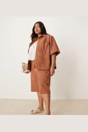 ASOS Curve suede bermuda shorts co-ord in tan