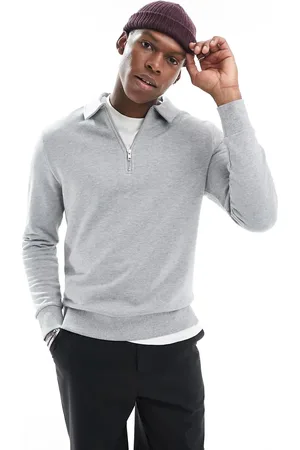 ASOS Polo sweatshirt with zip in marl