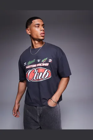 ASOS Boxy oversized t-shirt with sports graphic in charcoal