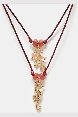 ASOS Multi-row cord necklace with sea life charms in gold tone