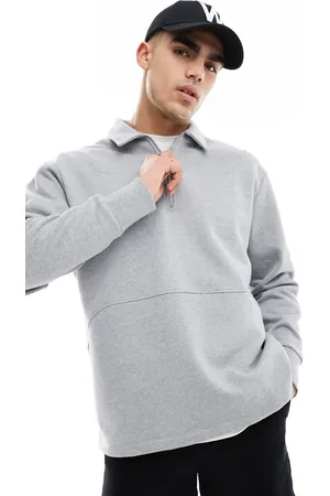 ASOS Heavyweight oversized quarter zip polo sweatshirt in marl