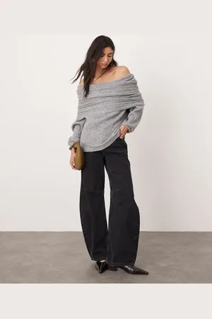 ASOS Rib knit bardot jumper in marl