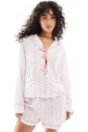 ASOS Tie front pyjama shirt and short pyjama set in bow print