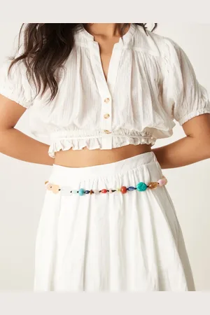 MANGO Marble beaded belt in aqua