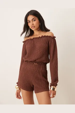 ASOS Off shoulder textured top with mini frill co ord in