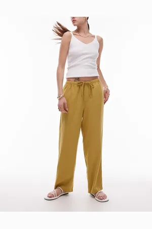 Topshop Mid rise linen awkward length trouser in lime