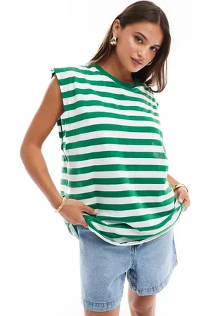 ASOS Oversized tank with drop arm hole in green and white stripe