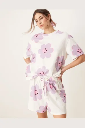 ASOS Flower oversized tee and short pyjama set in cream