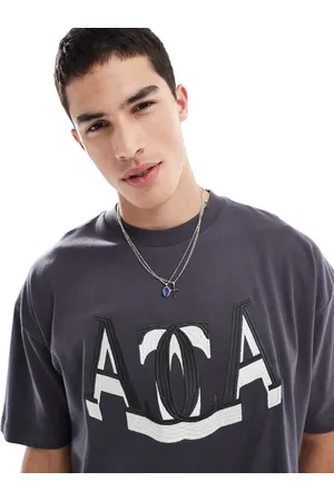 ASOS Oversized t-shirt with front varsity embroidery in charcoal
