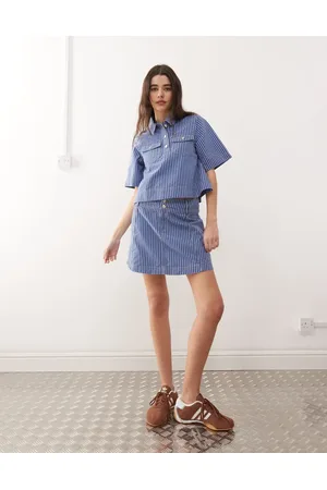 Reclaimed Pinstripe denim mini skirt co-ord in