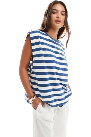 ASOS Oversized tank with drop arm hole in navy and white stripe