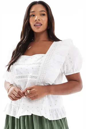 ASOS ASOS DESIGN Curve square neck top with ruffles in broderie