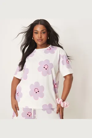 ASOS ASOS DESIGN Curve flower oversized tee and short pyjama set in cream