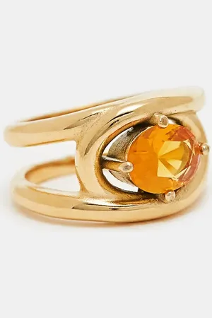 ASOS Waterproof stainless steel ring with amber crystal in tone