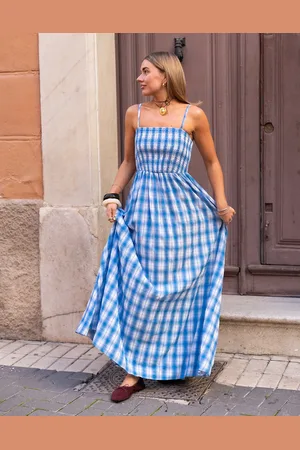 Daisy Street X Molly Mcfarlane shirred body maxi dress in check