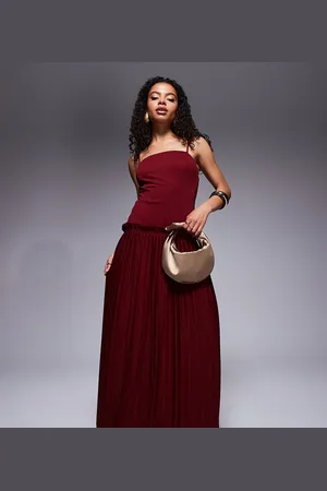 ASOS ASOS DESIGN Petite square neck pleated maxi dress with dropped waist in wine