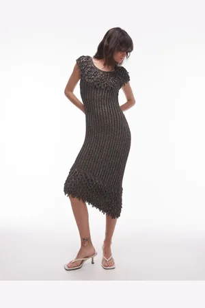 & OTHER STORIES Knitted midi dress with fringed neckline and hem in metallic