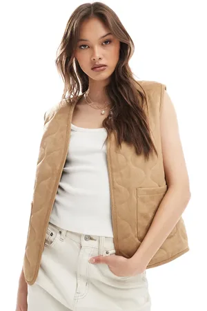 Threadbare Onion quilted suedette gilet in tan