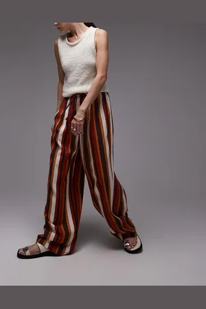 Topshop Linen balloon trouser in chocolate stripe