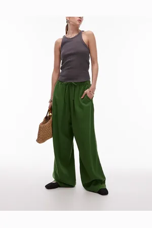 Topshop Linen balloon trouser in olive green
