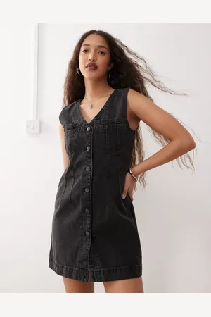 Noisy May Denim waistcoat mini dress in washed