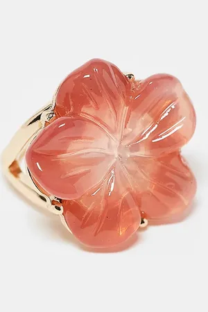 ASOS ASOS DESIGN Curve hibiscus flower ring in pink resin and tone