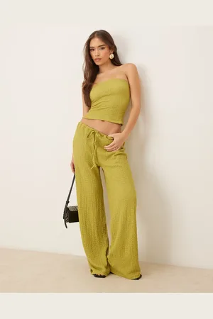 ASOS Textured wide leg co-ord trouser in olive