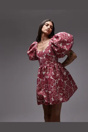 & OTHER STORIES Brocade mini dress with statement puff sleeves and deep back in floral