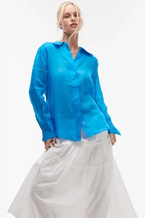 MANGO Ramie semi sheer long sleeve shirt in bright