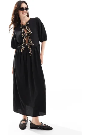 ASOS Puff sleeve tie front maxi dress in