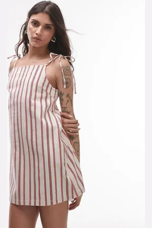 Topshop Denim mini dress in red stripe