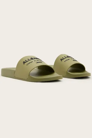 AllSaints Underground rubber sliders in khaki