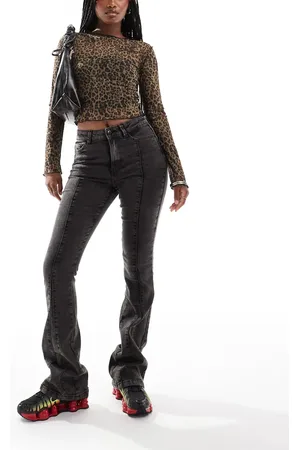 Noisy May Front seam flared jeans in washed