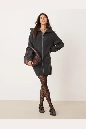 Miss Selfridge Zip detail cable mini dress in charcoal