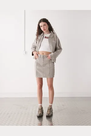 Obey Serene denim midi skirt in faded beige wash