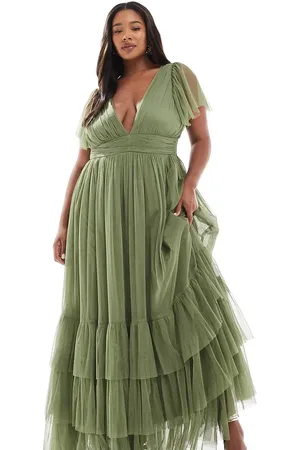 Lace & Beads Bridesmaid Madison maxi dress in soft olive