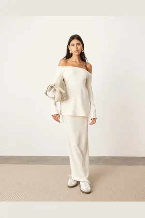 ASOS Jersey maxi skirt with split detail co-ord in cream